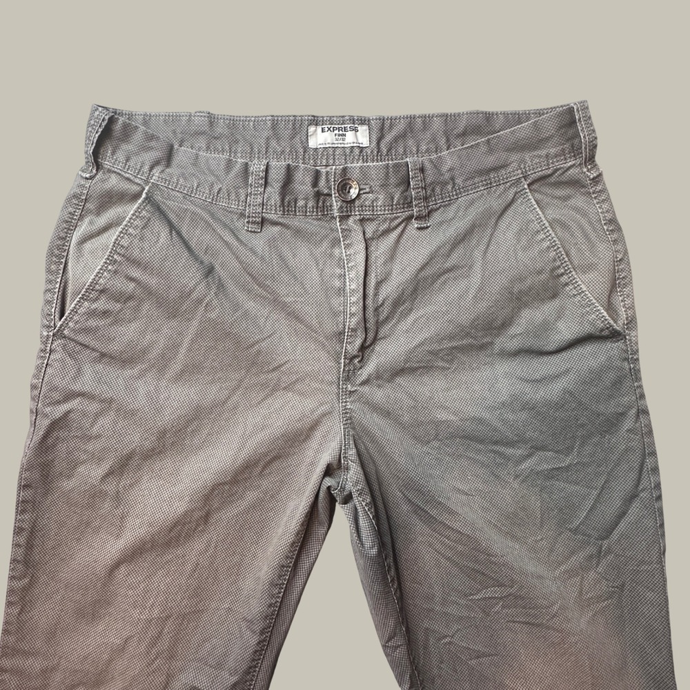 Express Pants Mens 32x32 Finn Slim Straight Gray Micro Diamond Pattern Chino
